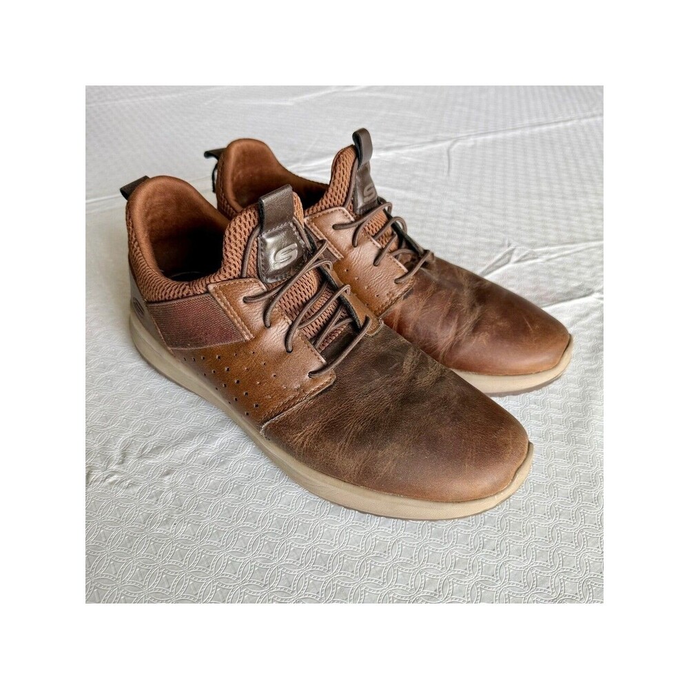 Skechers Men's Brown Leather Casual Sneakers Size 9.5M